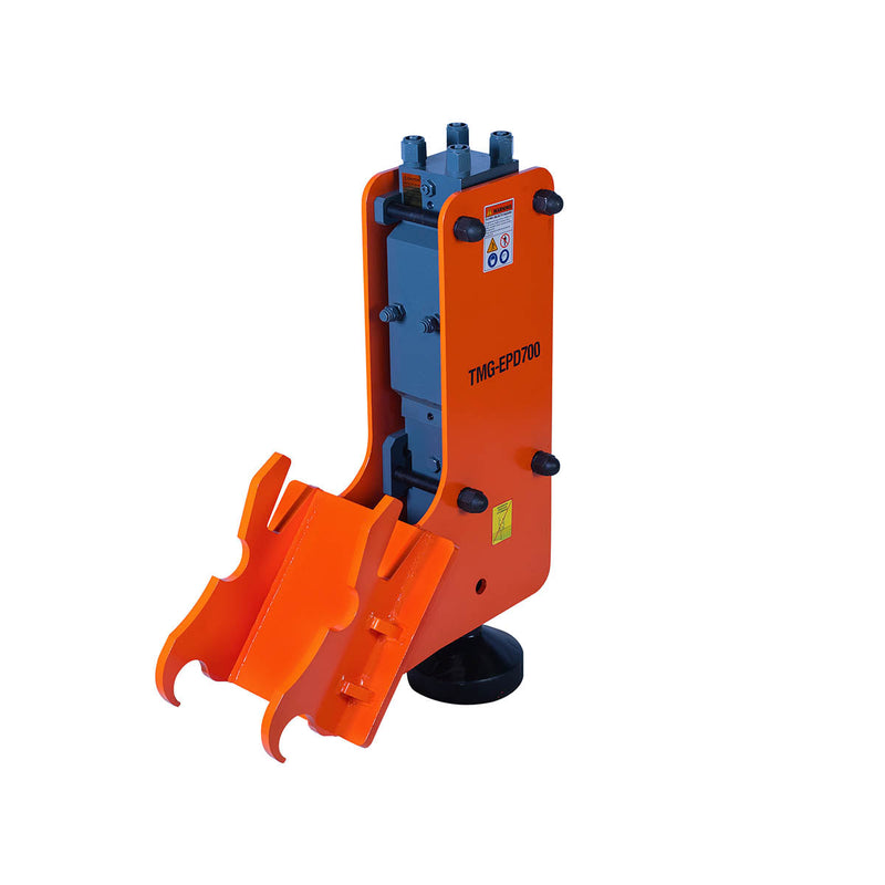 Powerful TMG Industrial Excavator Hydraulic Post Pounder - 700 Ft-lb Energy Class, High Speed 500-900 BPM, 8” Post Capacity, Ideal for 4-7 Ton Excavators, Model TMG-EPD700