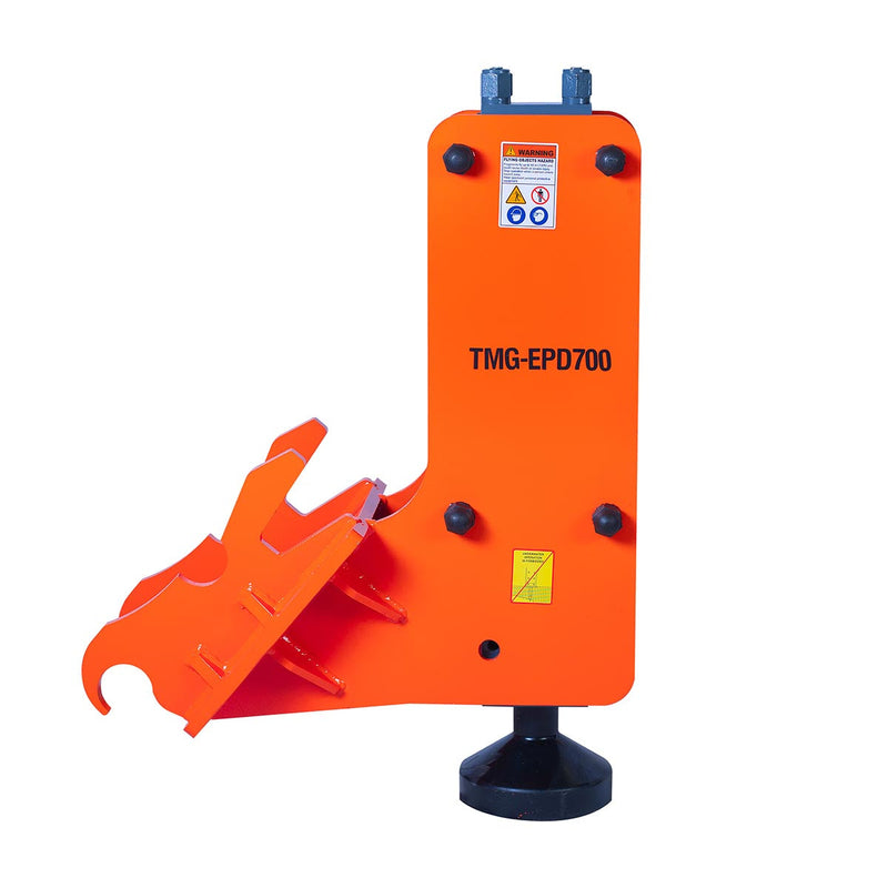 Powerful TMG Industrial Excavator Hydraulic Post Pounder - 700 Ft-lb Energy Class, High Speed 500-900 BPM, 8” Post Capacity, Ideal for 4-7 Ton Excavators, Model TMG-EPD700