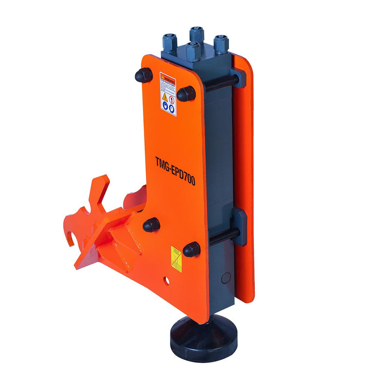 Powerful TMG Industrial Excavator Hydraulic Post Pounder - 700 Ft-lb Energy Class, High Speed 500-900 BPM, 8” Post Capacity, Ideal for 4-7 Ton Excavators, Model TMG-EPD700