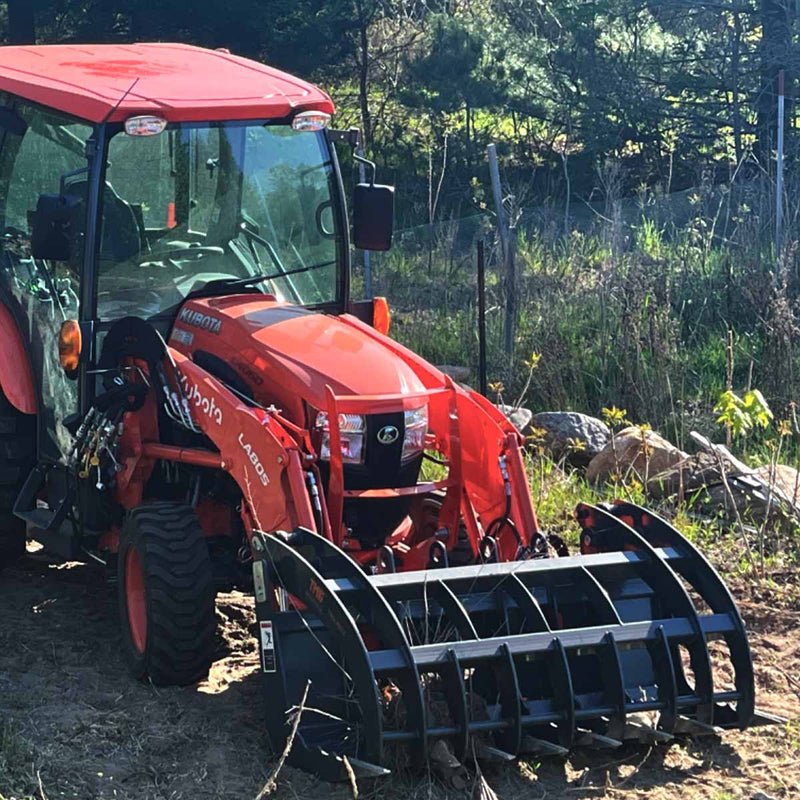 TMG Industrial 72” Heavy-Duty Skid Steer Root Rake Grapple Attachment – Universal Fit, 53” Jaw Opening, 9” Tine Spacing, and Impressive 3000 lb Weight Capacity - Model TMG-RG72