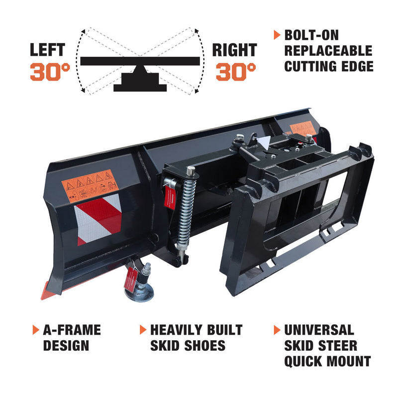 Transform Your Skid Steer with the TMG Industrial 86” Dozer Blade & Snow Pusher - Featuring 30° Angle Adjustment, Durable Bolt-On Cutting Edge, Adjustable Skid Shoes, and Universal Quick Mount for Effortless Attachment - Model TMG-DB86