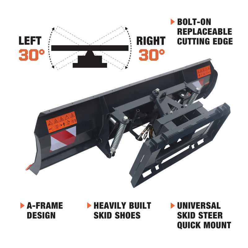 TMG Industrial 94” Heavy-Duty Skid Steer Dozer Blade & Snow Pusher - Versatile 30° Angle, Bolt-On Cutting Edge, Adjustable Skid Shoes, Universal Quick Mount - Model TMG-DB94