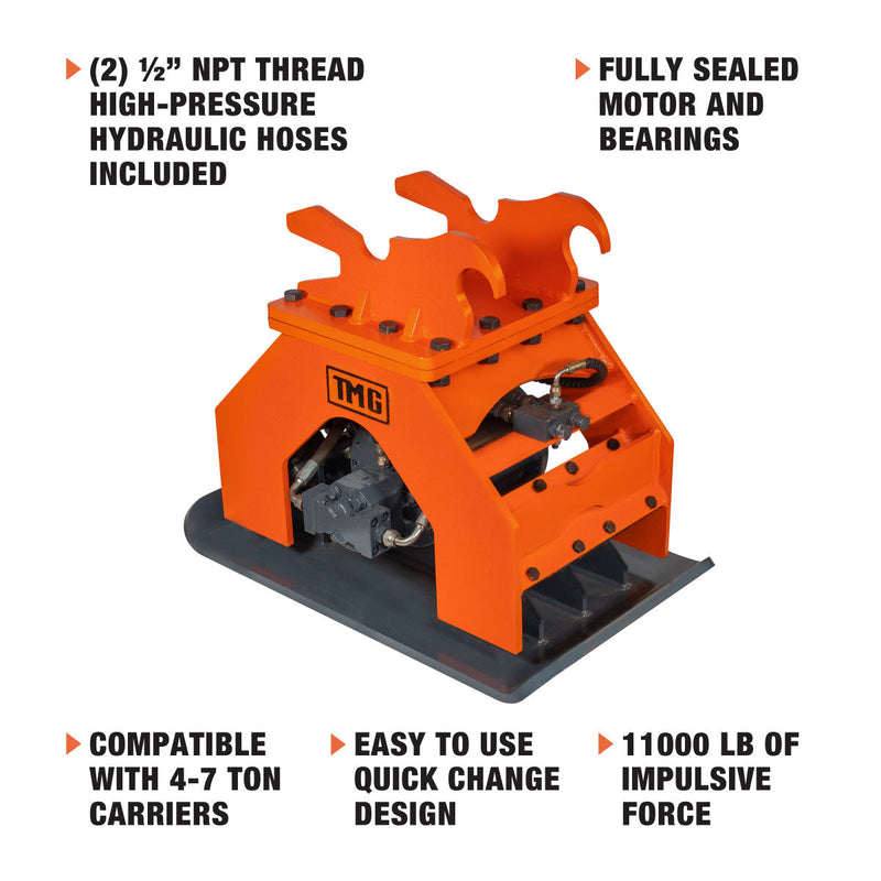 Powerful TMG Industrial 11,000-lb Hydraulic Plate Compactor for 4-7 Ton Excavators – 39” Compaction Capacity, Model TMG-ECP41