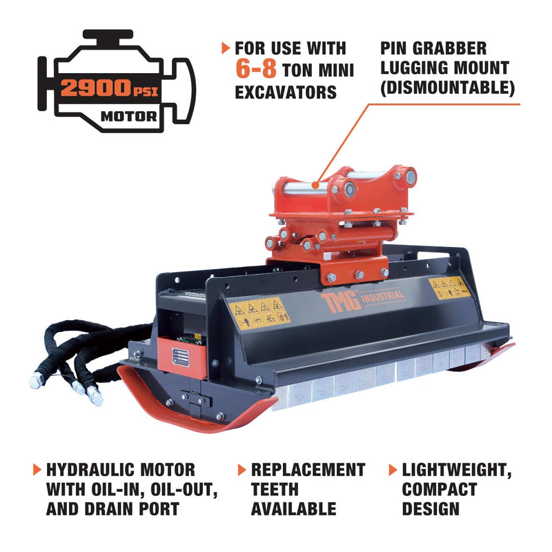 Powerful 48" TMG Industrial Excavator Brush Flail Mower for 6 to 8-ton Carriers - Efficient 16-21 GPM Performance (TMG-EFM48)