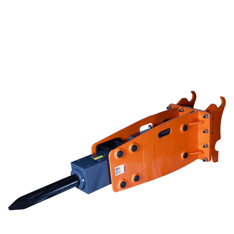 Powerful Hydraulic Hammer Breaker for 10 to 15 Ton Excavators - 4'' Moil Point Chisel with 1960 Joules Impact Energy and 400-700 BPM Performance