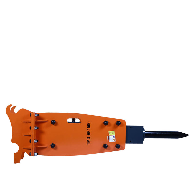 Powerful Hydraulic Hammer Breaker for 10 to 15 Ton Excavators - 4'' Moil Point Chisel with 1960 Joules Impact Energy and 400-700 BPM Performance