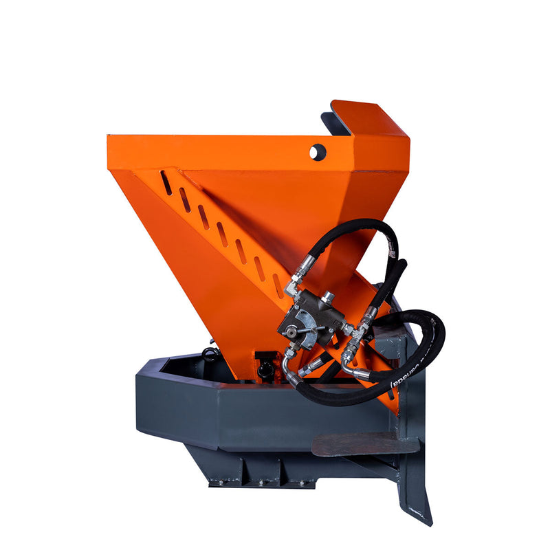 TMG Industrial Heavy-Duty Skid Steer Tilt-N-Scoop Material Spreader - 10 Cu-Ft Capacity, 30' Wide Coverage, 6.5-12 GPM Flow Rate, Built-In Sidewalk Skirt, Universal Mount - Model TMG-MSS10