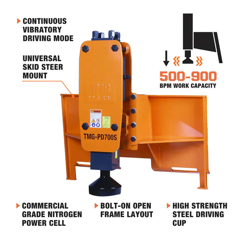 Powerful TMG Industrial Skid Steer Post Pounder – 8” Diameter, 700 Ft-lb Energy, Up to 900 BPM for Fast and Efficient Pounding! TMG-PD700S