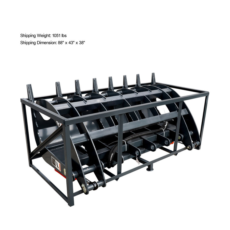 TMG Industrial 72” Heavy-Duty Skid Steer Root Rake Grapple Attachment – Universal Fit, 53” Jaw Opening, 9” Tine Spacing, and Impressive 3000 lb Weight Capacity - Model TMG-RG72