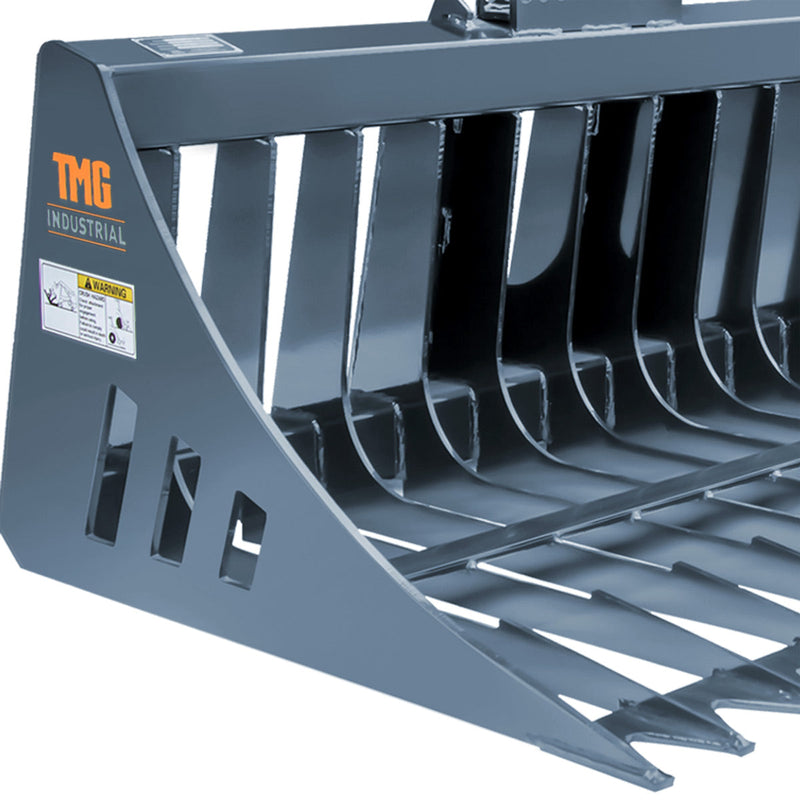 TMG Industrial 84” Rock Skeleton Bucket Attachment for Skid Steers - Heavy-Duty Steel, Universal Fit, 4” Tine Spacing, Designed for 45-70 HP Machines - Model TMG-SB84