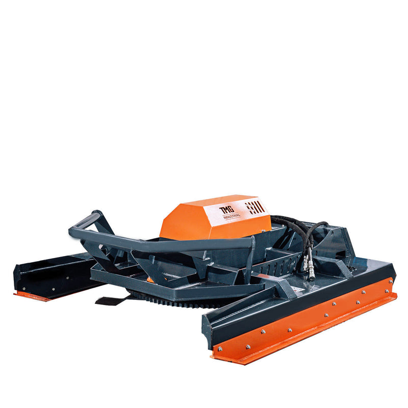 TMG Industrial 72" Heavy-Duty Skid Steer Brush Cutter - Advanced Open Front Design with Drop Down Profile Blades, Perfect for 27-35 GPM Performance (TMG-SBC76)