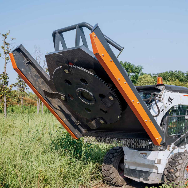 TMG Industrial 72" Heavy-Duty Skid Steer Brush Cutter - Advanced Open Front Design with Drop Down Profile Blades, Perfect for 27-35 GPM Performance (TMG-SBC76)