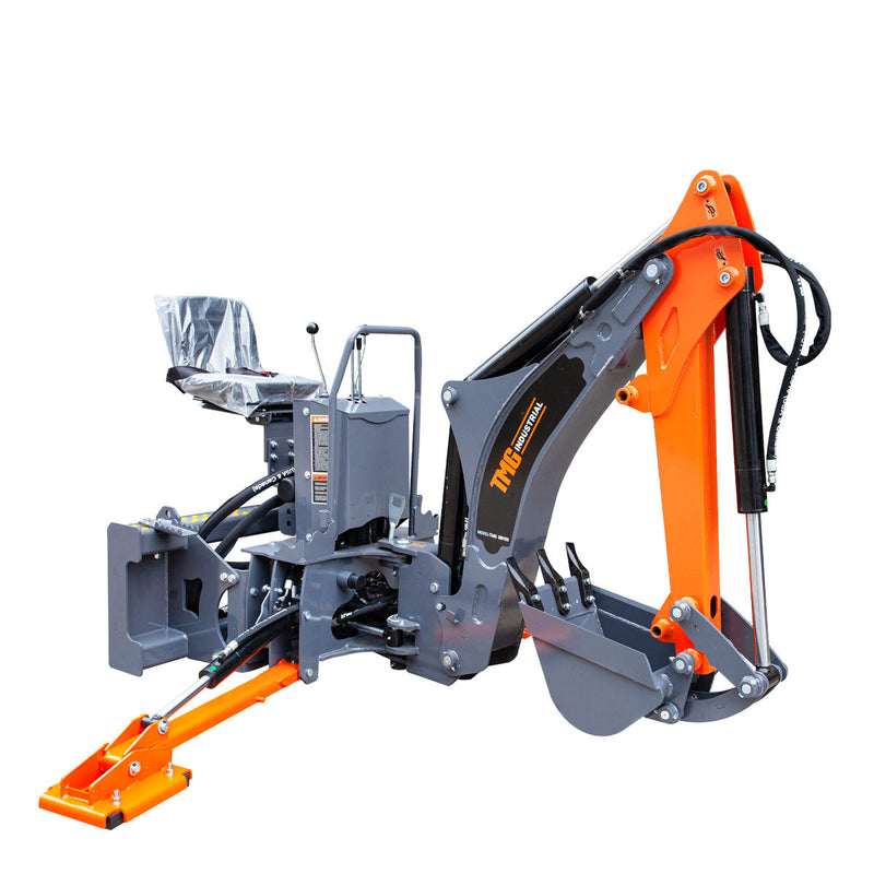 Transform Your Skid Steer with the TMG Industrial 8-ft Swing Backhoe Attachment – Perfect for 30-60 HP Machines, Featuring Premium Italian Hydraulic Control Valves and a Versatile 12” Bucket!