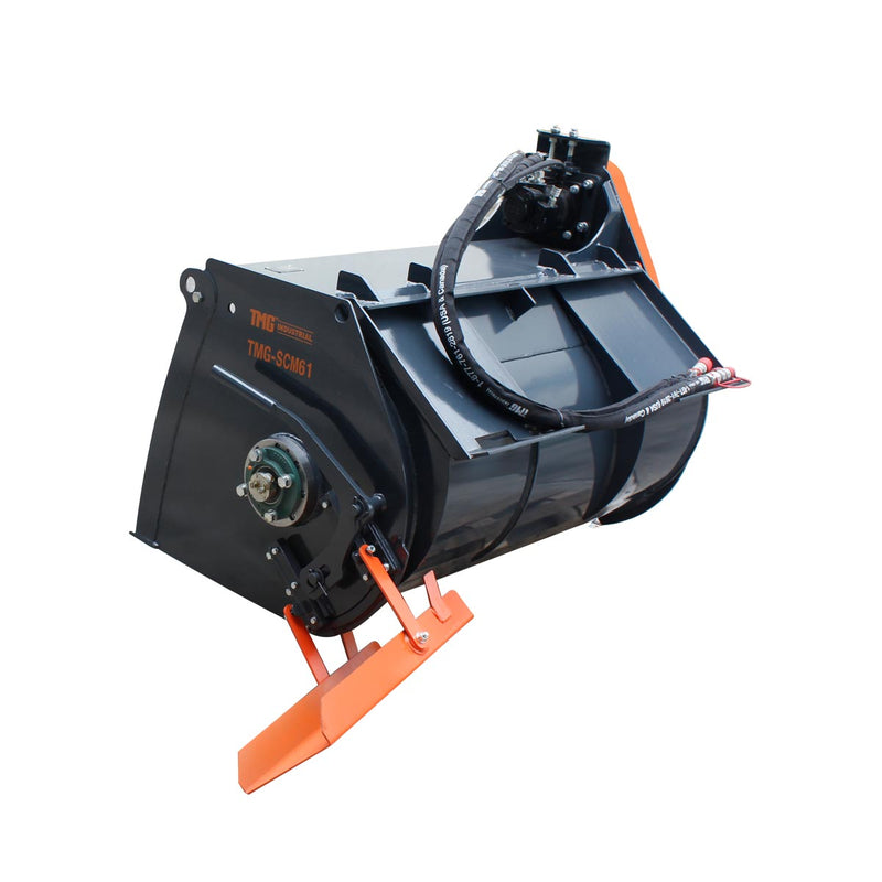 Elevate Your Concrete Mixing Experience with the TMG Industrial 60” Skid Steer Attachment – Versatile Side Chute Dispenser & Bag Splitter, Universal Fit, 16 Cu-Ft Capacity!