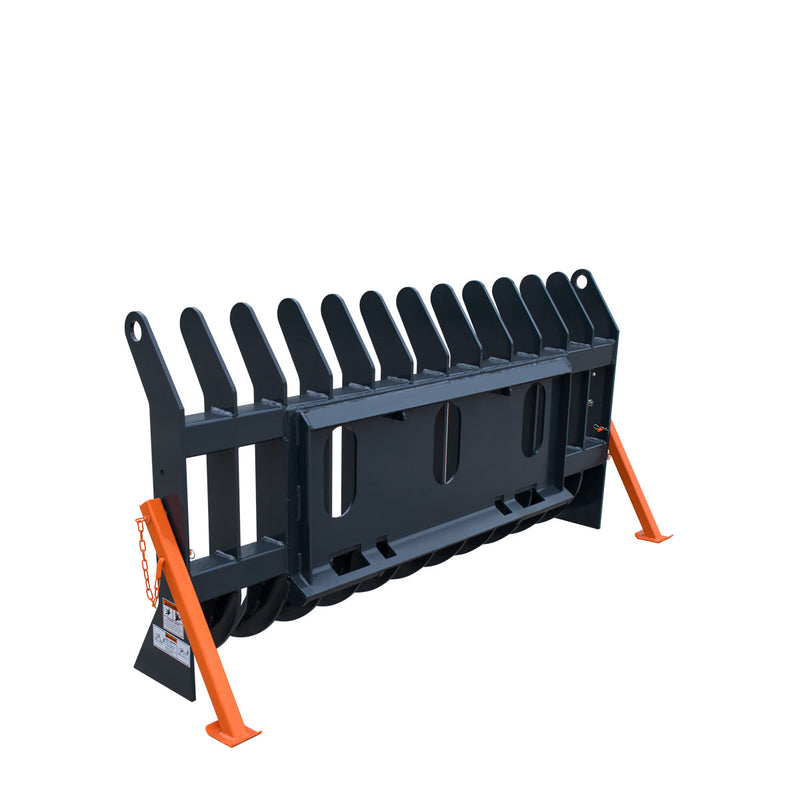 Transform Your Skid Steer with the TMG Industrial 72” Root Debris Rake Attachment - Universal Fit, 6” Tine Spacing, Ideal for 30-50 HP Machines, Model TMG-SDR72