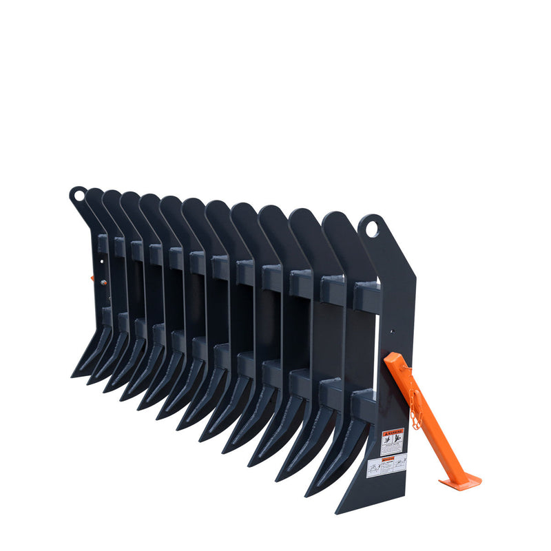 Transform Your Skid Steer with the TMG Industrial 72” Root Debris Rake Attachment - Universal Fit, 6” Tine Spacing, Ideal for 30-50 HP Machines, Model TMG-SDR72