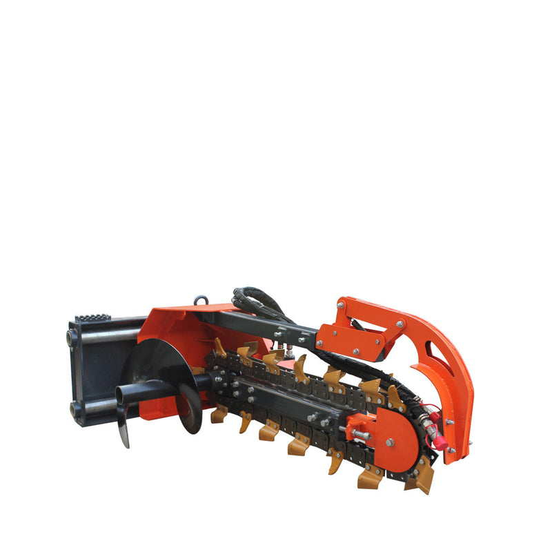 Revolutionary TMG Industrial 36” Side Shift Trencher for Skid Steers - Features 22” Auger Discharge, Powerful Boom & Crumber Assembly, and Durable Earth Tungsten Teeth - Model TMG-SDT36S