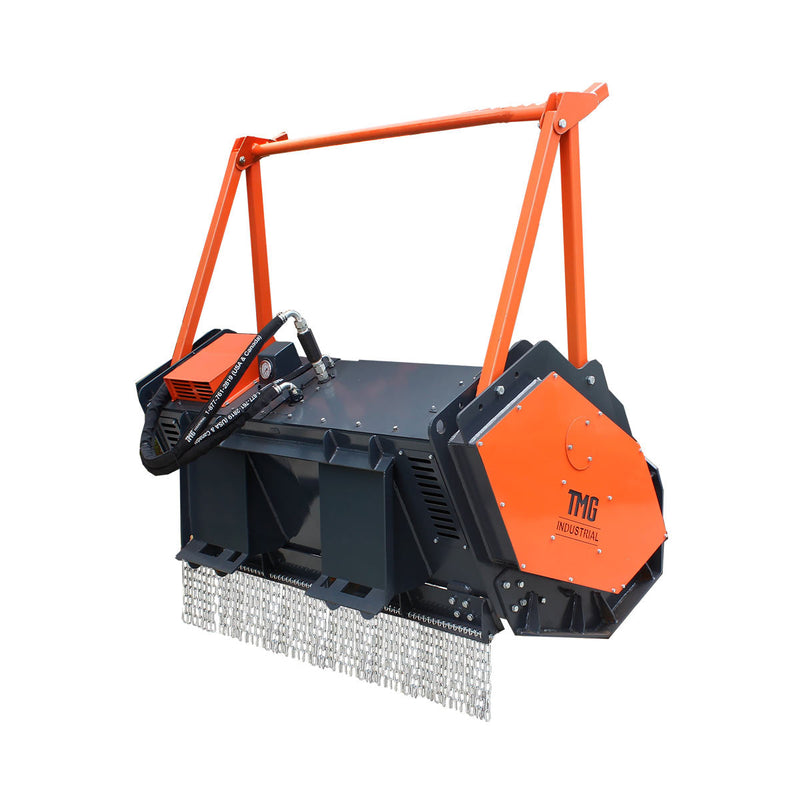 Experience the Power of Nature with the TMG Industrial 60-Inch Skid Steer Forestry Drum Mulcher - Featuring Durable Alloy Teeth and an Innovative Radiator Cooling System, Perfectly Designed for 75 HP Skid Steers (TMG-SFM60)