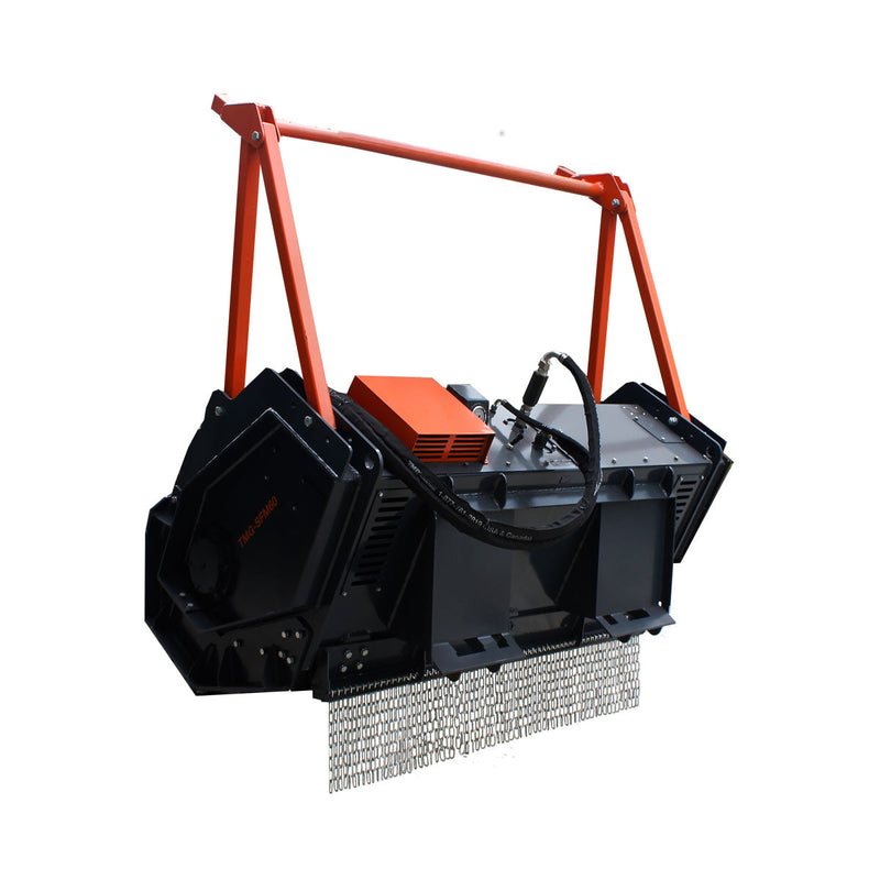 Experience the Power of Nature with the TMG Industrial 60-Inch Skid Steer Forestry Drum Mulcher - Featuring Durable Alloy Teeth and an Innovative Radiator Cooling System, Perfectly Designed for 75 HP Skid Steers (TMG-SFM60)