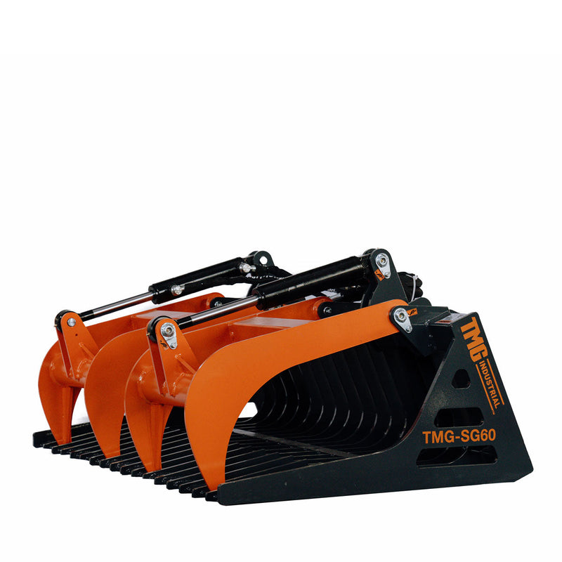 TMG Industrial 60” Heavy-Duty Skeleton Grapple Attachment for Skid Steers - Universal Fit, Wide 34” Arm Opening, 3” Tine Spacing, Robust 2600 lb Capacity - Model TMG-SG60