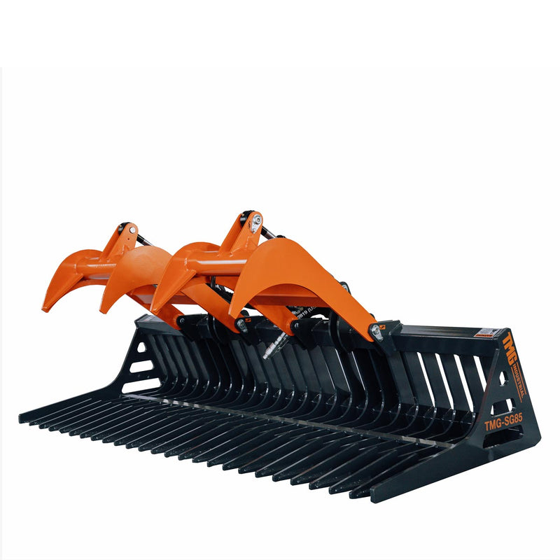 TMG Industrial 84" Heavy-Duty Skid Steer Skeleton Grapple Attachment - Universal Fit, 34" Arm Opening, 3" Tine Spacing, 2600 lb Capacity - TMG-SG85