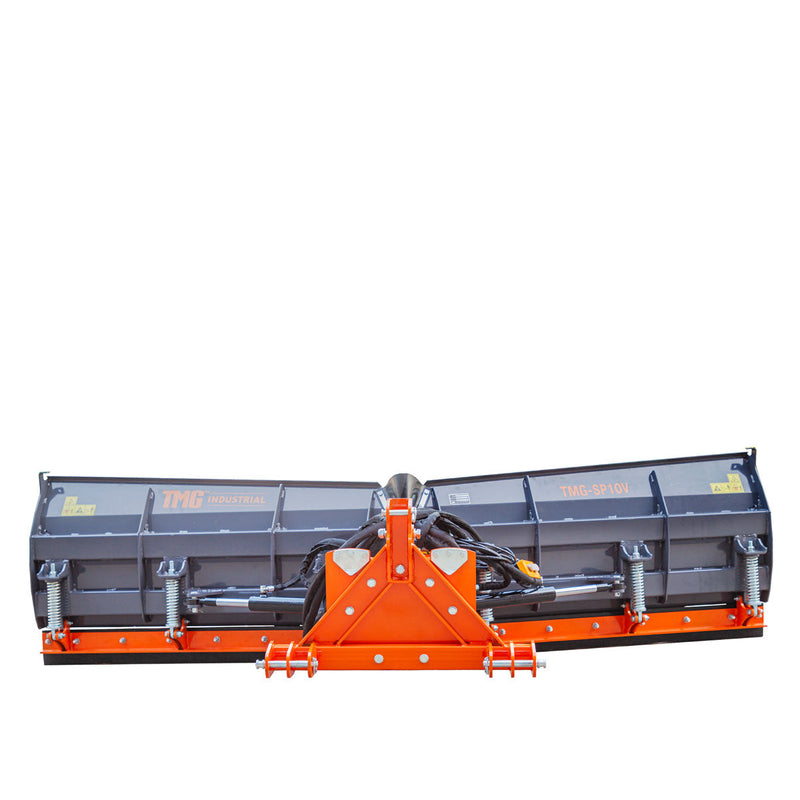 TMG Industrial 10' Heavy-Duty U/V Snowplow with Versatile Reversible Rubber Edges – Perfect for 40-90 HP Tractors! Features 6 Adjustable Positions and Compatible with Category 1 & 2 3-Point Hitch Hookups – TMG-SP10V