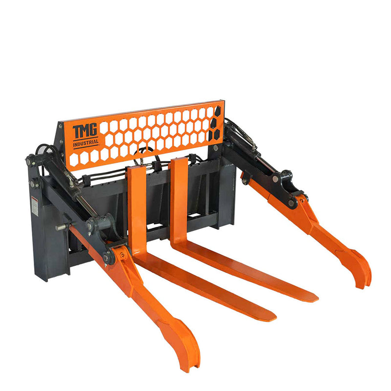 Elevate Your Heavy-Duty Tasks with the TMG Industrial 48” Two-Cylinder Pallet Fork Pipe Grapple – 6200-lb Lift Capacity, ITA Class III Forged Tines, Perfect for Skid Steer Mounting, Model TMG-SPG45