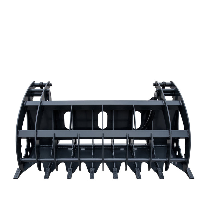 TMG Industrial 72" Heavy-Duty Skid Steer Root Rake with Clamshell Grapple - Universal Fit, 54" Jaw Opening, 3000 lb Capacity - TMG-SRR75