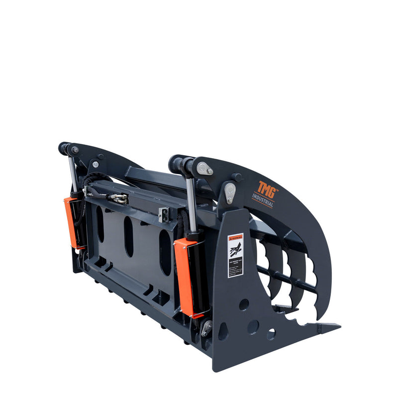 TMG Industrial 72" Heavy-Duty Skid Steer Root Rake with Clamshell Grapple - Universal Fit, 54" Jaw Opening, 3000 lb Capacity - TMG-SRR75