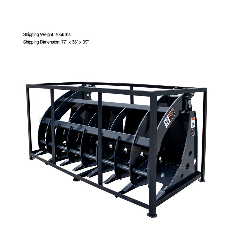 TMG Industrial 72" Heavy-Duty Skid Steer Root Rake with Clamshell Grapple - Universal Fit, 54" Jaw Opening, 3000 lb Capacity - TMG-SRR75