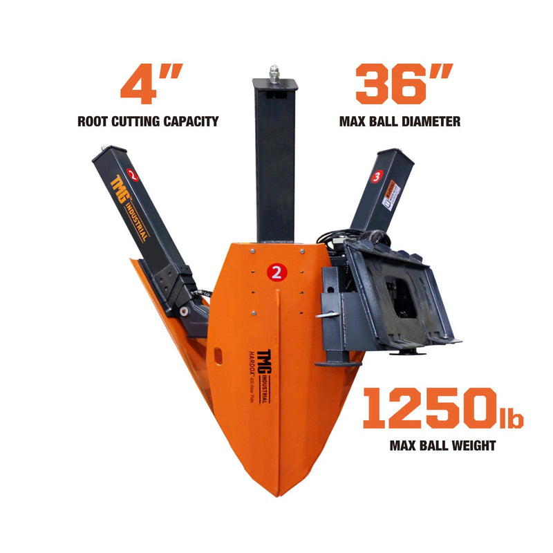 TMG Industrial 36” Heavy-Duty Hydraulic Tree Spade – Effortlessly Transplant Trees with 4” Cutting Capacity and Durable Hardox® 400 Blades!