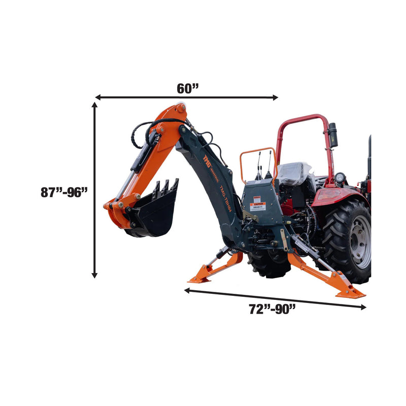 Elevate Your Digging Game with the TMG Industrial 7-Foot 3-Point Hitch Swing Backhoe Attachment – Includes 12” Bucket, Perfect for 40-100 HP Tractors, 126” High Reach, Compatible with Category 1 & 2 Hookups, Model TMG-TBH84!