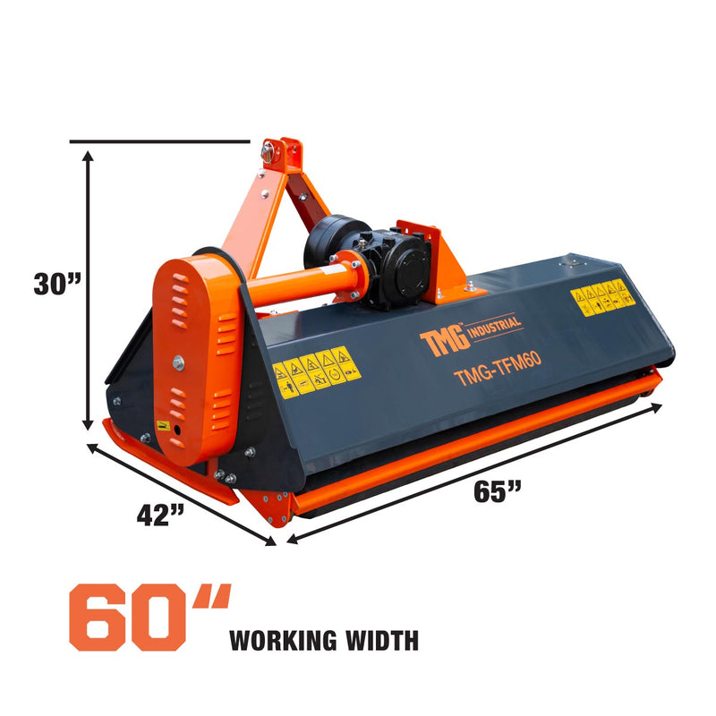 TMG Industrial 60" Flail Mower - Heavy-Duty 3-Point Hitch Compatible for 30-60 HP Tractors with PTO Drive Shaft - Model TMG-TFM60