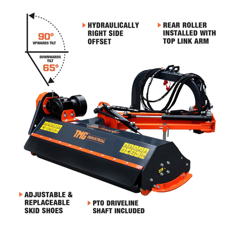 Transform Your Landscape with the TMG Industrial 60” Offset Ditch Bank Flail Mower – Featuring 90° Tilt, Perfect for 30-60 HP Tractors, Complete with PTO Drive Shaft!