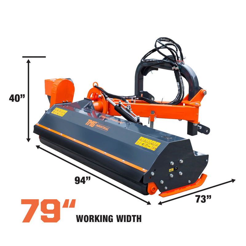 TMG Industrial 80” Offset Flail Mower with 90° Tilt – Perfect for 50-90 HP Tractors, 3-Point Hitch & Powerful PTO Drive Shaft – Model TMG-TFMO80