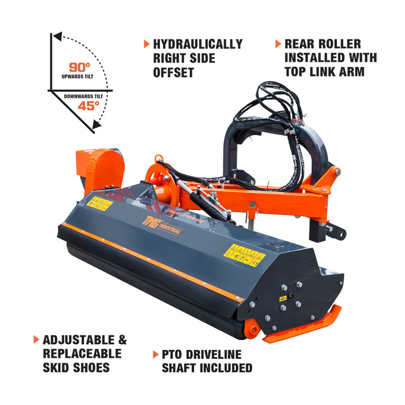 TMG Industrial 80” Offset Flail Mower with 90° Tilt – Perfect for 50-90 HP Tractors, 3-Point Hitch & Powerful PTO Drive Shaft – Model TMG-TFMO80