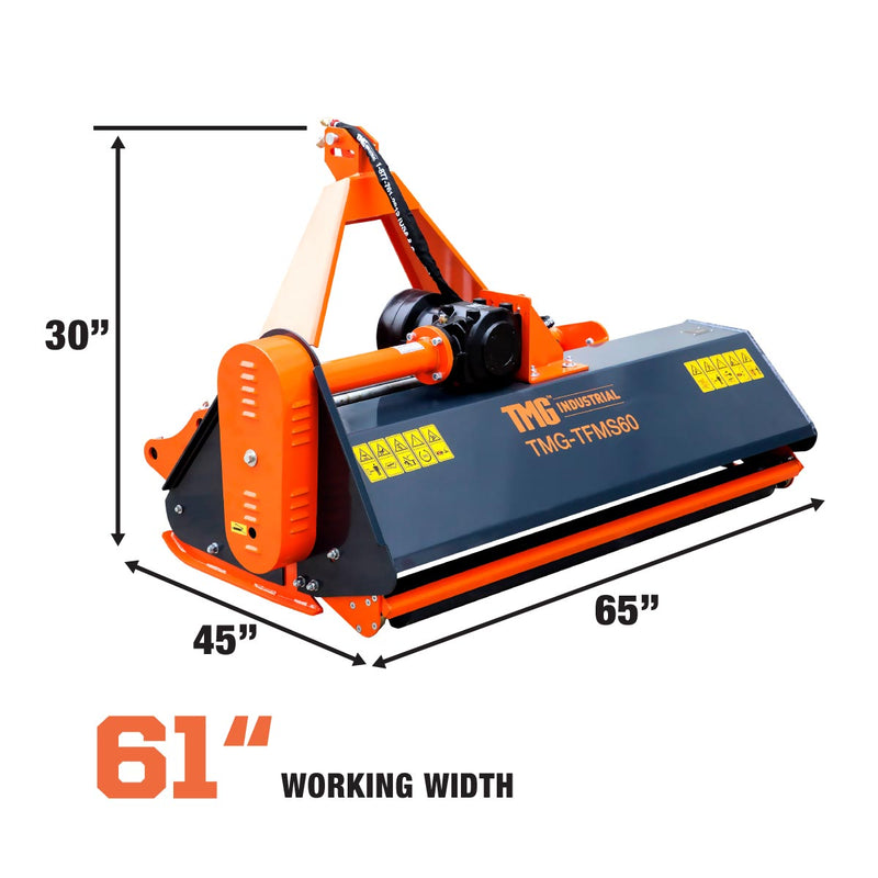 TMG Industrial 60” Side Shift Offset Flail Mower - Perfect for 30-60 HP Tractors with 3-Point Hitch & PTO Drive Shafts (Model: TMG-TFMS60)