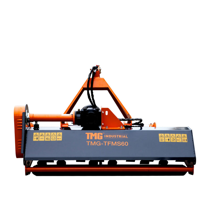 TMG Industrial 60” Side Shift Offset Flail Mower - Perfect for 30-60 HP Tractors with 3-Point Hitch & PTO Drive Shafts (Model: TMG-TFMS60)