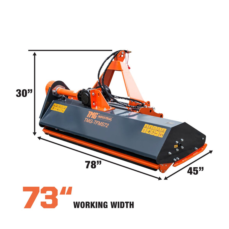 TMG Industrial 72" Side Shift Offset Flail Mower - Perfect for 30-60 HP Tractors with 3-Point Hitch & PTO Drive Shaft - Model TMG-TFMS72