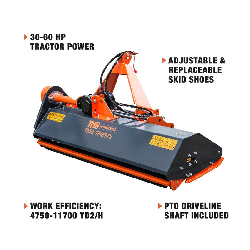 TMG Industrial 72" Side Shift Offset Flail Mower - Perfect for 30-60 HP Tractors with 3-Point Hitch & PTO Drive Shaft - Model TMG-TFMS72