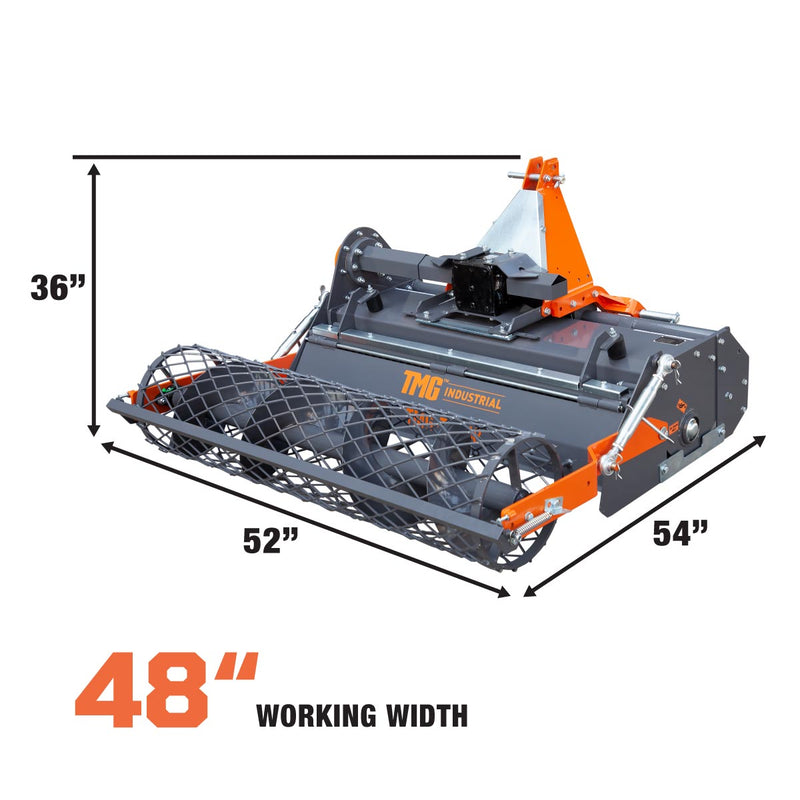 Transform Your Landscape with the TMG Industrial 48" Stone Burier Rotary Tiller - Perfect for 25-50 HP Tractors, Featuring Easy 3-Point Hitch Hookup and High Stone Capacity!