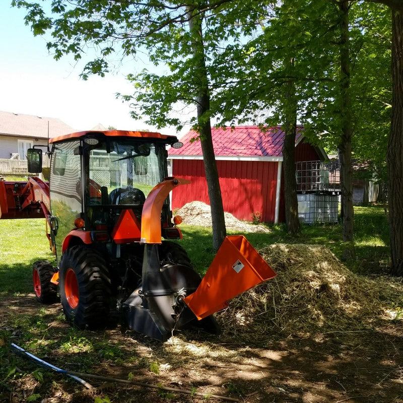 Experience Powerful Chipping with the TMG Industrial Sub Compact 3-Point Wood Chipper – 4" Capacity, Perfect for 30-50 HP Tractors, Includes PTO Shaft!