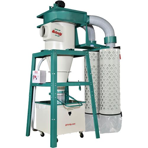 Powerful Grizzly 10 HP 3-Phase Cyclone Dust Collector for Ultimate Workshop Cleanup