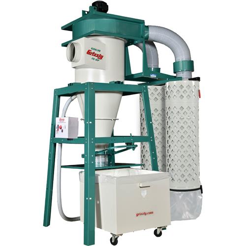 Powerful Grizzly 10 HP 3-Phase Cyclone Dust Collector for Ultimate Workshop Cleanup