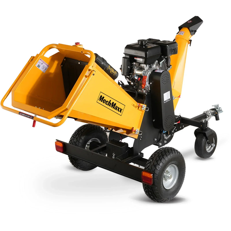 Powerful 15HP Gas-Powered 4-Wheel Drum Wood Chipper with E-Start and Taillight - Rato 420cc Model B150 (6 Inch)