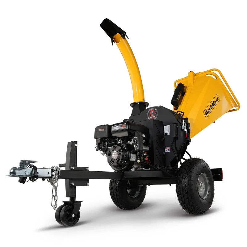 Powerful 15HP 420cc E-Start Gasoline Engine Disc Wood Chipper - 5 Inch Capacity with Taillight, Model P4205