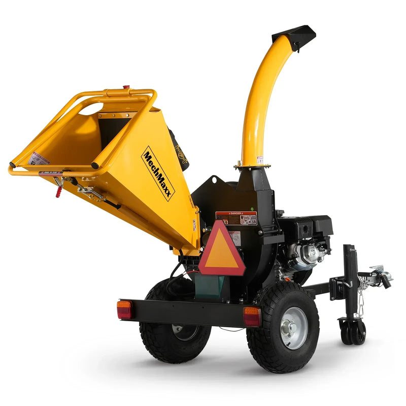 Powerful 15HP 420cc E-Start Gasoline Engine Disc Wood Chipper - 5 Inch Capacity with Taillight, Model P4205