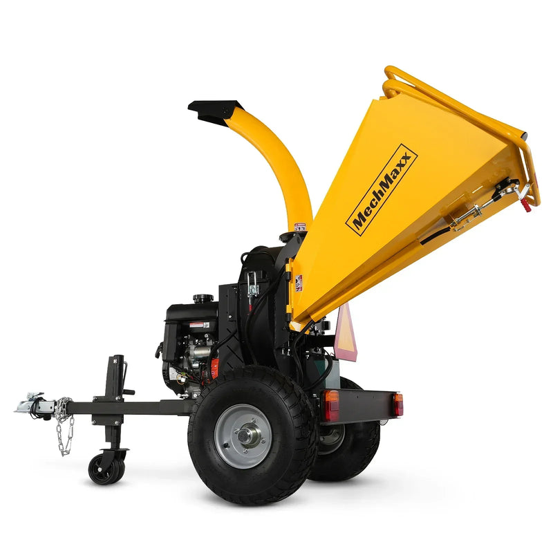 Powerful 15HP 420cc E-Start Gasoline Engine Disc Wood Chipper - 5 Inch Capacity with Taillight, Model P4205